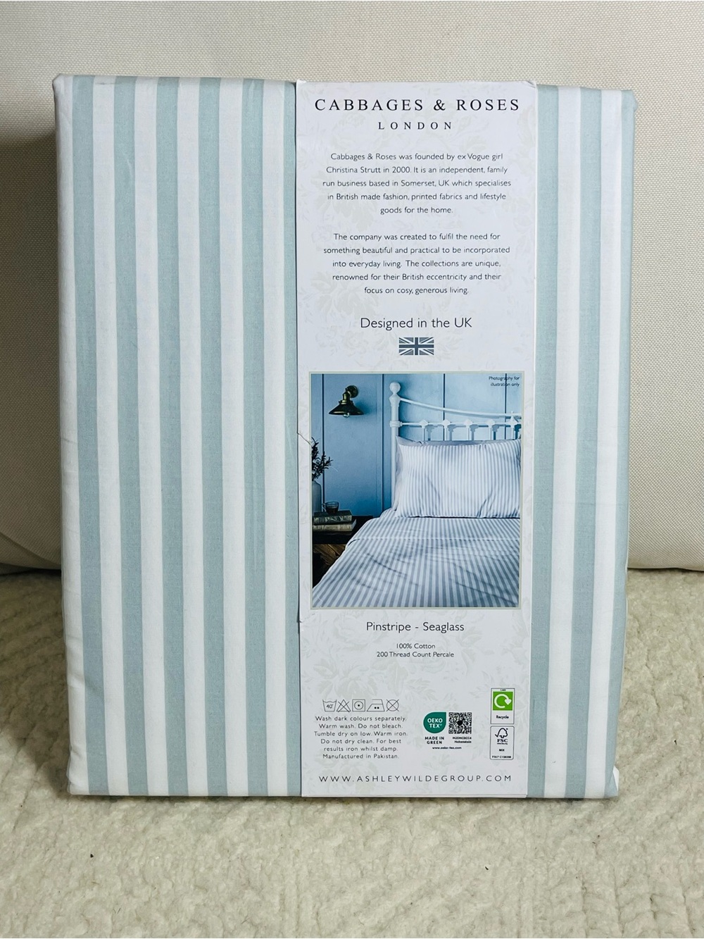 Seaglass Pinstripe Bedding Sheet Seaglass cabbages and roses king size